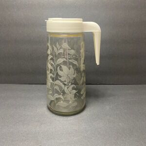 Vintage Anchor Hocking TANG‎ Glass Pitcher 1 QT Etched Floral Design